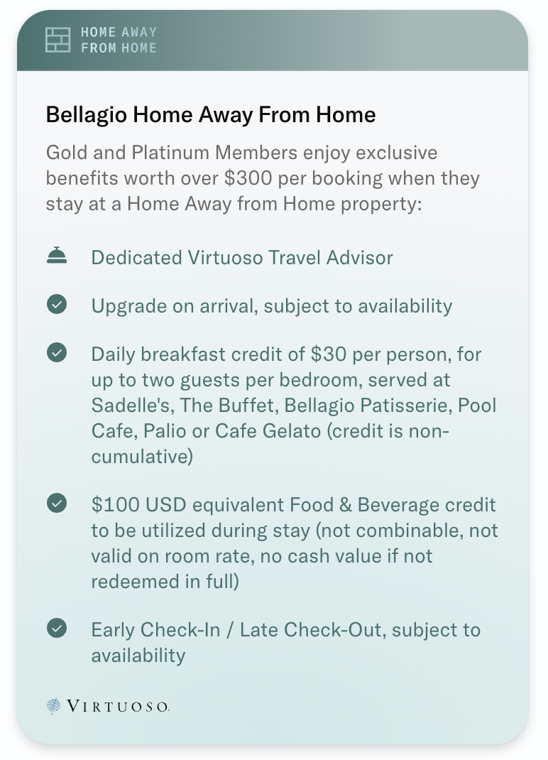 Privilegios de Bilt Home Away from Home en Bellagio.
